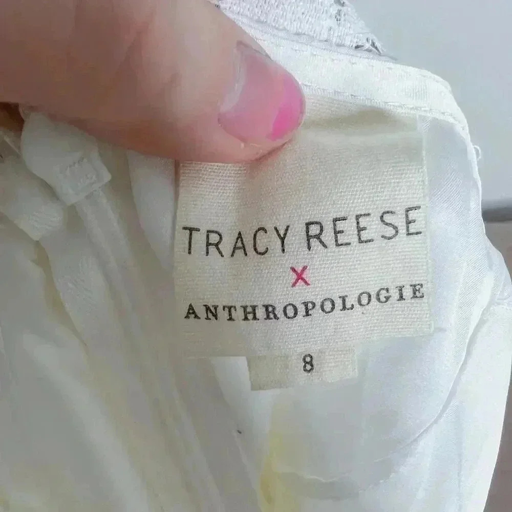 Anthropologie Tracy Reese White Lace Floral Embroidered Dress Women's Size 8 - Picture 8 of 9